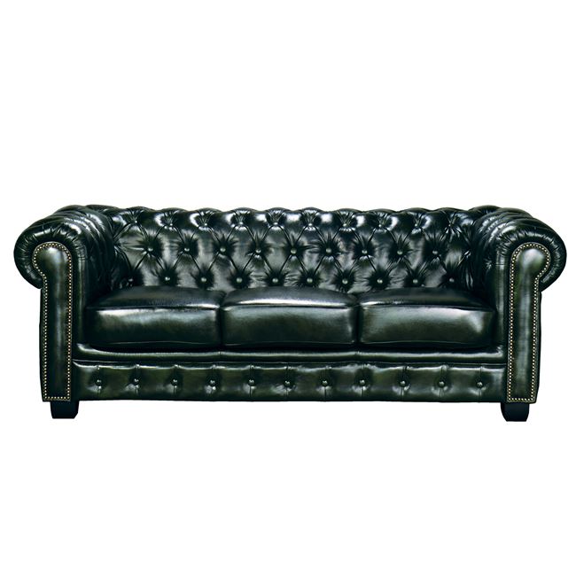 Kαναπές CHESTERFIELD 3Θέσιος Σαλονιού Καθιστικού , Δέρμα Antique Green